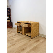 Load image into Gallery viewer, Pair of Vintage Wicker Arched Nightstands Coastal Regency Bedside Tables