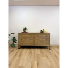 Load image into Gallery viewer, Vintage MCM Gray Washed Blonde Dresser Six Drawer With Metal Handles