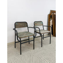 Load image into Gallery viewer, Distressed Blue Coastal Chairs Wood & Cast Iron Weathered Vintage Chairs Seating