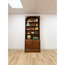 Load image into Gallery viewer, Handmade Pine Walnut Tone Bookcase Desk Drawers Cabinet Antique Style
