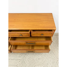 Load image into Gallery viewer, Heritage MCM Lowboy 7-Drawer Dresser Unique Brass Pulls Vintage Long Dresser