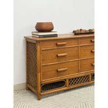 Load image into Gallery viewer, Vintage Petite Rattan 6-Drawer Dresser with Lattice Sides Coastal Boho MCM