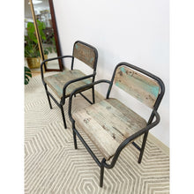 Load image into Gallery viewer, Distressed Blue Coastal Chairs Wood & Cast Iron Weathered Vintage Chairs Seating