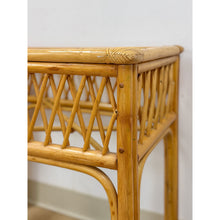 Load image into Gallery viewer, Vintage Coastal Wicker Rattan Console Table Woven Lattice Glass Top Beige Boho