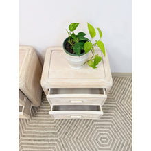 Load image into Gallery viewer, Pair of Vintage Pencil Reed Rattan Nightstand Coastal Hollywood Regency Tables