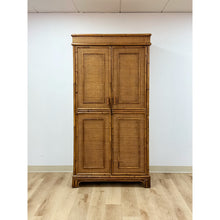 Load image into Gallery viewer, Coastal Boho Faux Bamboo Wicker Rattan Armoire Wardrobe Combo with Foldout Desk