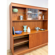 Load image into Gallery viewer, MCM Teak 2 Piece China Cabinet Sliding Doors Shelves Vintage Buffet Storage