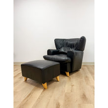 Load image into Gallery viewer, Calia Salotti Italian Black Leather Chair and Ottoman Set Made in Italy