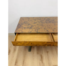 Load image into Gallery viewer, Vintage John Stuart MCM Burlwood Executive Desk Bronze Legs Collectable w/Glass