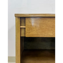 Load image into Gallery viewer, Mid Century Nightstand Single Drawer Open Cubby Gray Wood Tone Tapered Leg