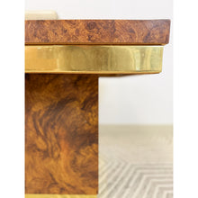 Load image into Gallery viewer, Milo Baughman Style Burlwood Brass Trim Side Table Vintage MCM Postmodern Accent