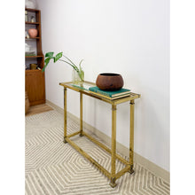Load image into Gallery viewer, Vintage MCM Brass Console Table Glass Top Hollywood Regency Sofa Table Coastal