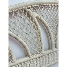 Load image into Gallery viewer, Vintage White Wicker Arched Queen Headboard Coastal Boho Hollywood Regency