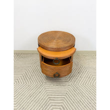 Load image into Gallery viewer, Pencil Reed Ribbed Round Rolling Side Table Drawer Gabriella Crespi Style