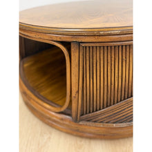Load image into Gallery viewer, Pencil Reed Rattan Burlwood Inlay Round Coffee Table Gabriella Crespi Style Rare