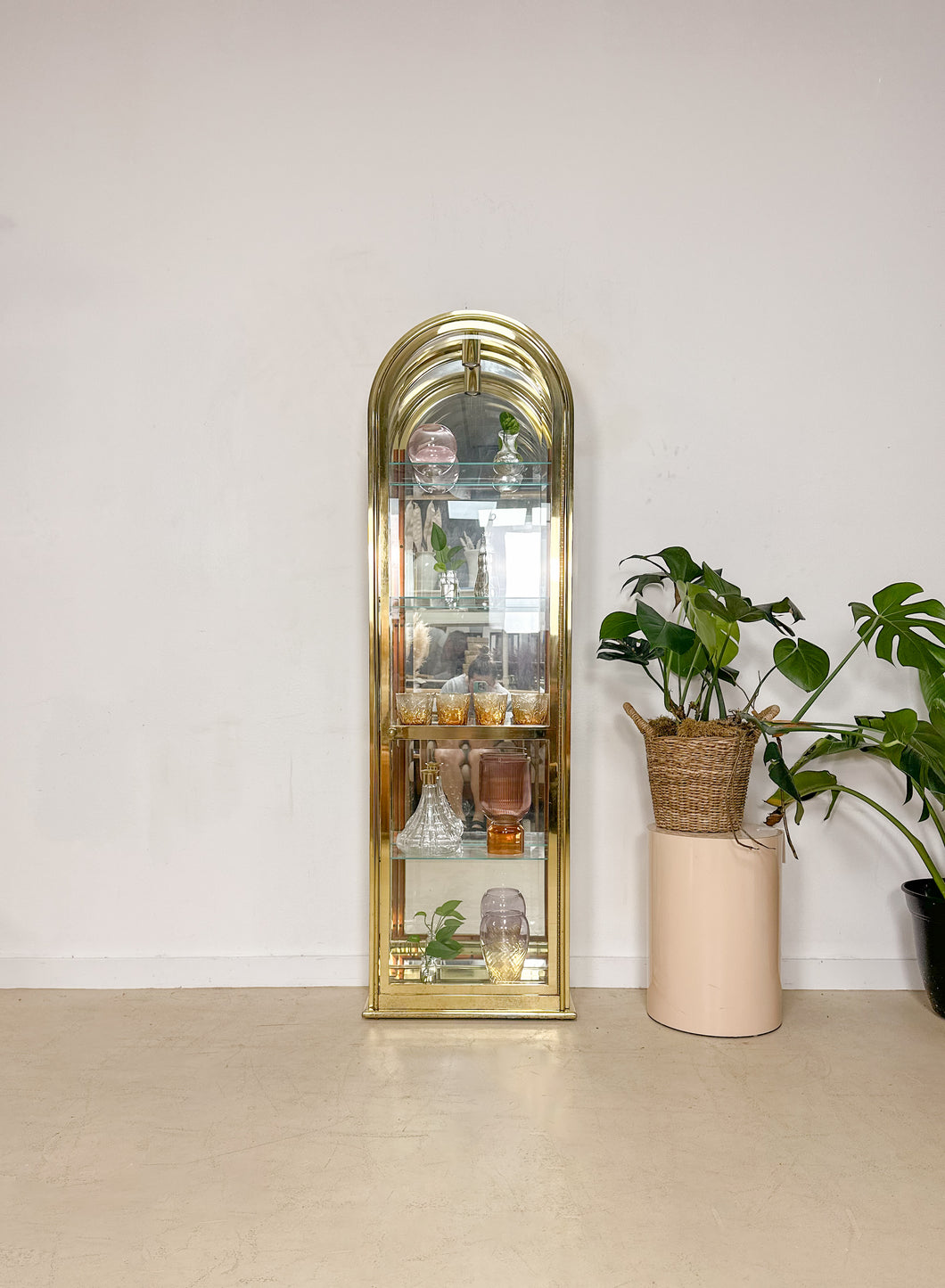Arched Brass Curio Cabinet