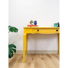 Load image into Gallery viewer, Contemporary Yellow Desk Black Knobs Finished Back Home Office Bold Statement