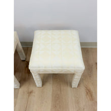 Load image into Gallery viewer, Milo Baughman Style White Parsons Upholstered Stool Pair Vintage MCM Cube