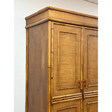 Load image into Gallery viewer, Coastal Boho Faux Bamboo Wicker Rattan Armoire Wardrobe Combo with Foldout Desk
