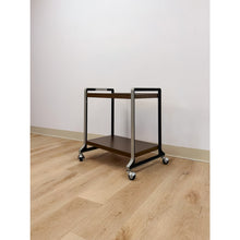 Load image into Gallery viewer, Mid Century Chrome and Wood Laminate Bar Cart, Rolling Serving Cart