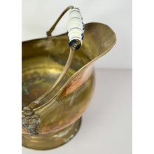 Load image into Gallery viewer, Antique Brass and Blue Porcelain Coal Scuttle Helmet Form Early 20th Century