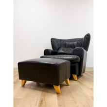 Load image into Gallery viewer, Calia Salotti Italian Black Leather Chair and Ottoman Set Made in Italy