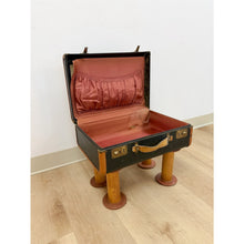 Load image into Gallery viewer, Vintage Leather Walking Suitcase Side Table with Legs Eclectic Accent, Rare