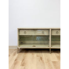 Load image into Gallery viewer, Modern American Drew Corsica Painted Gray Console Credenza Glass Doors Coastal