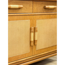 Load image into Gallery viewer, Vintage Coastal Wicker Rattan Blonde Buffet Natural Wood Two Drawer Cabinet
