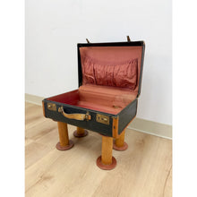 Load image into Gallery viewer, Vintage Leather Walking Suitcase Side Table with Legs Eclectic Accent, Rare