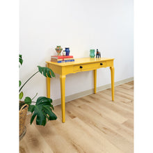 Load image into Gallery viewer, Contemporary Yellow Desk Black Knobs Finished Back Home Office Bold Statement