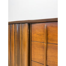 Load image into Gallery viewer, Rare United Furniture MCM Long Dresser Intricate Wood Pulls Vintage Lowboy