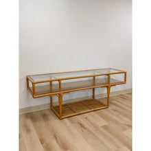 Load image into Gallery viewer, Vintage Console Table Rattan Two-Tier Glass Top Coastal Entryway Sofa Table Rare