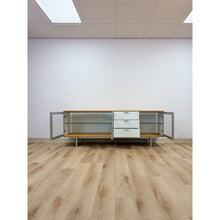 Load image into Gallery viewer, Modern MCM Wood Glass Metal Sideboard Credenza White Natural Frosted Glass
