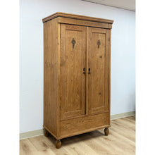 Load image into Gallery viewer, Antique European Pine Wardrobe Two Door Armoire Turned Feet, Natural Wood