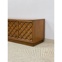 Load image into Gallery viewer, Drexel Collage MCM Low Console Lattice Door Faces Vintage Credenza Finished Back