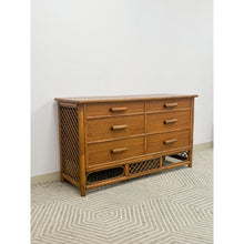 Load image into Gallery viewer, Vintage Petite Rattan 6-Drawer Dresser with Lattice Sides Coastal Boho MCM