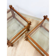 Load image into Gallery viewer, Pair of Vintage Teak Mortise and Tenon Side Tables, Glass Top and Base
