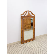 Load image into Gallery viewer, Vintage Arched Faux Bamboo Mirror Hollywood Regency Coastal with Wicker Inlay
