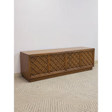Load image into Gallery viewer, Drexel Collage MCM Low Console Lattice Door Faces Vintage Credenza Finished Back