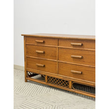Load image into Gallery viewer, Vintage Petite Rattan 6-Drawer Dresser with Lattice Sides Coastal Boho MCM