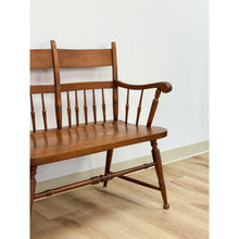 Load image into Gallery viewer, Vintage Maple Spindle Two-Seat Bench Double Crest Turned Legs Farmhouse