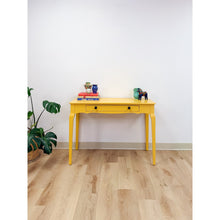 Load image into Gallery viewer, Contemporary Yellow Desk Black Knobs Finished Back Home Office Bold Statement