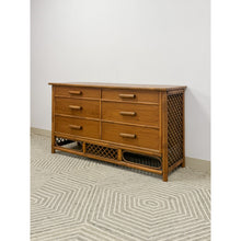 Load image into Gallery viewer, Vintage Petite Rattan 6-Drawer Dresser with Lattice Sides Coastal Boho MCM