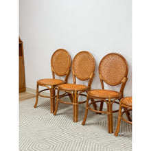 Load image into Gallery viewer, Cane Rattan Round Dining Chair Set Four Cushion Coastal Hollywood Regency