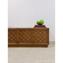 Load image into Gallery viewer, Drexel Collage MCM Low Console Lattice Door Faces Vintage Credenza Finished Back