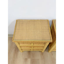 Load image into Gallery viewer, Henry Link Wicker 3-Drawer Pair of Nightstands Vintage Coastal Hollywood Regency