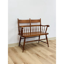 Load image into Gallery viewer, Vintage Maple Spindle Two-Seat Bench Double Crest Turned Legs Farmhouse
