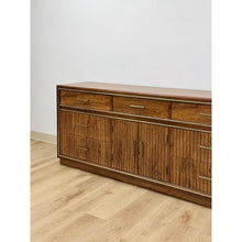 Load image into Gallery viewer, Vintage MCM Bassett Nine Drawer Fluted Dresser Brass Pulls and Trim Mid Century