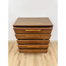 Load image into Gallery viewer, Vintage MCM Walnut Five Drawer Dresser Tallboy Sculpted Pulls, Dovetail Joinery